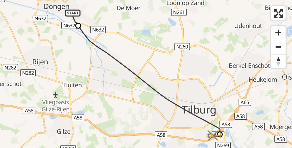 Vluchtroute Traumahelikopter Dongen - St. Elisabeth Hospital Heliport, 17 juni 2026, 05:49
