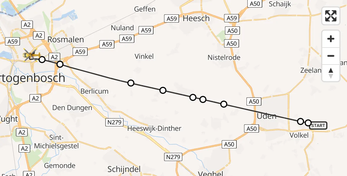 Vluchtroute Traumahelikopter Vliegbasis Volkel - 's-Hertogenbosch, 17 juni 2026, 06:42