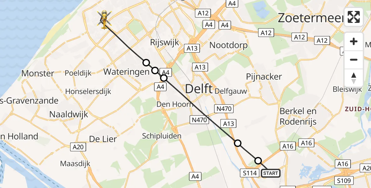 Vluchtroute Traumahelikopter Rotterdam The Hague Airport - 's-Gravenhage, 17 juni 2026, 07:09