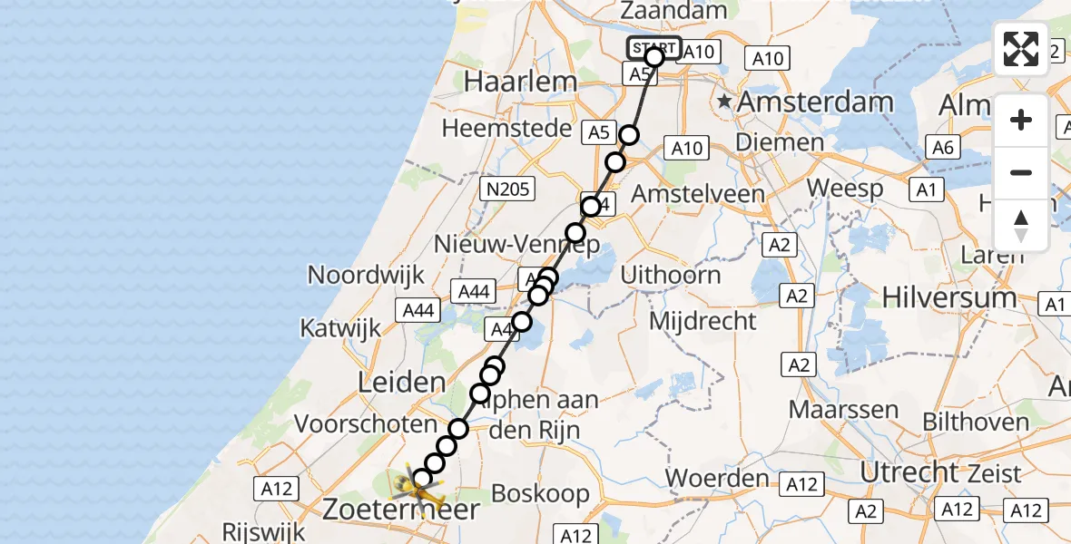 Vluchtroute Traumahelikopter Amsterdam Heliport - Zoetermeer, 17 juni 2026, 09:38