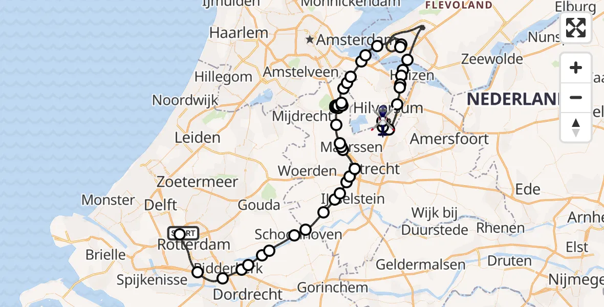 Vluchtroute Politiehelikopter Rotterdam The Hague Airport - Vliegveld Hilversum, 17 juni 2026, 09:54