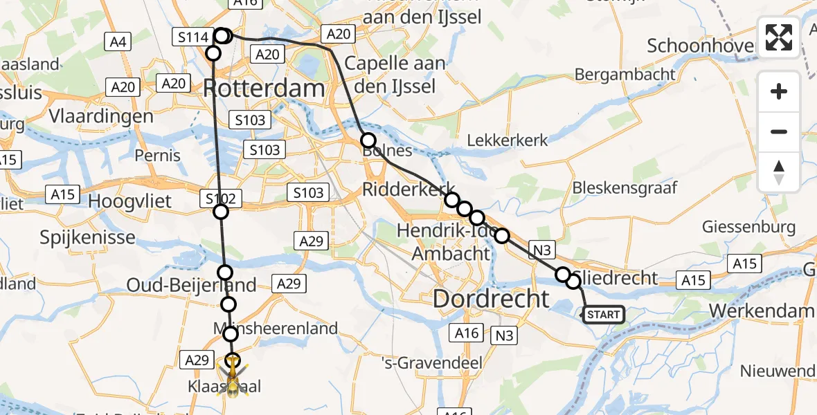 Vluchtroute Traumahelikopter Dordrecht - Klaaswaal, 17 juni 2026, 09:54