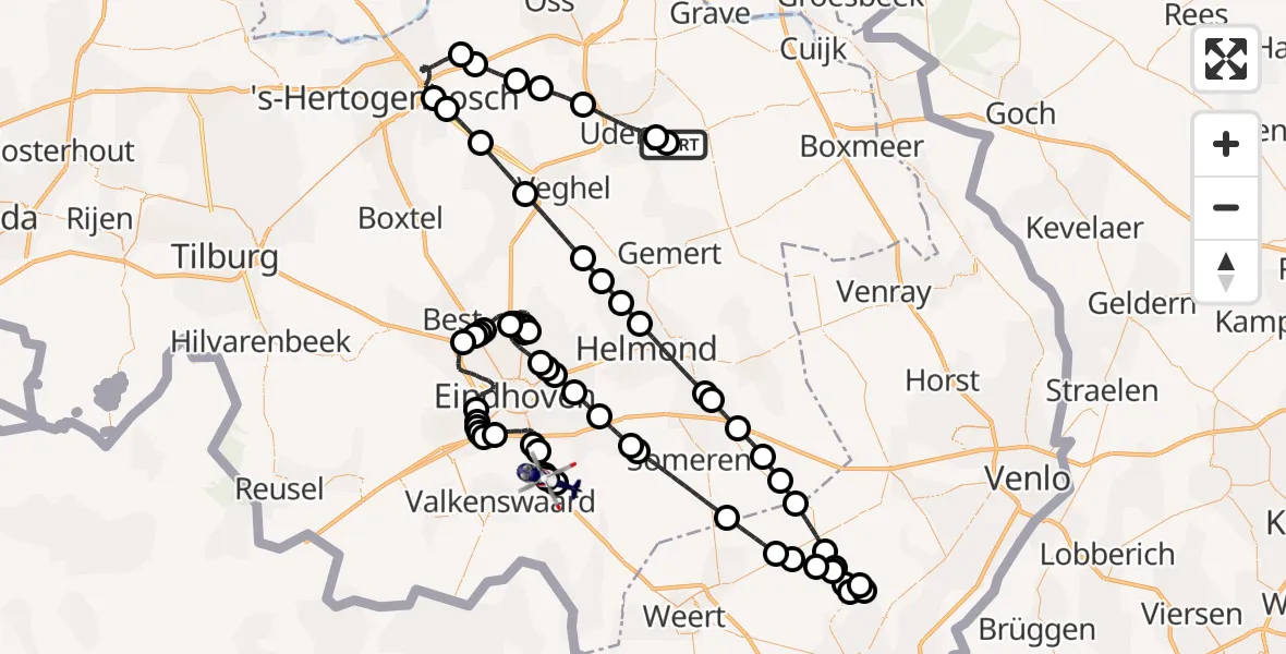Vluchtroute Politiehelikopter Vliegbasis Volkel - Valkenswaard, 17 juni 2026, 10:04