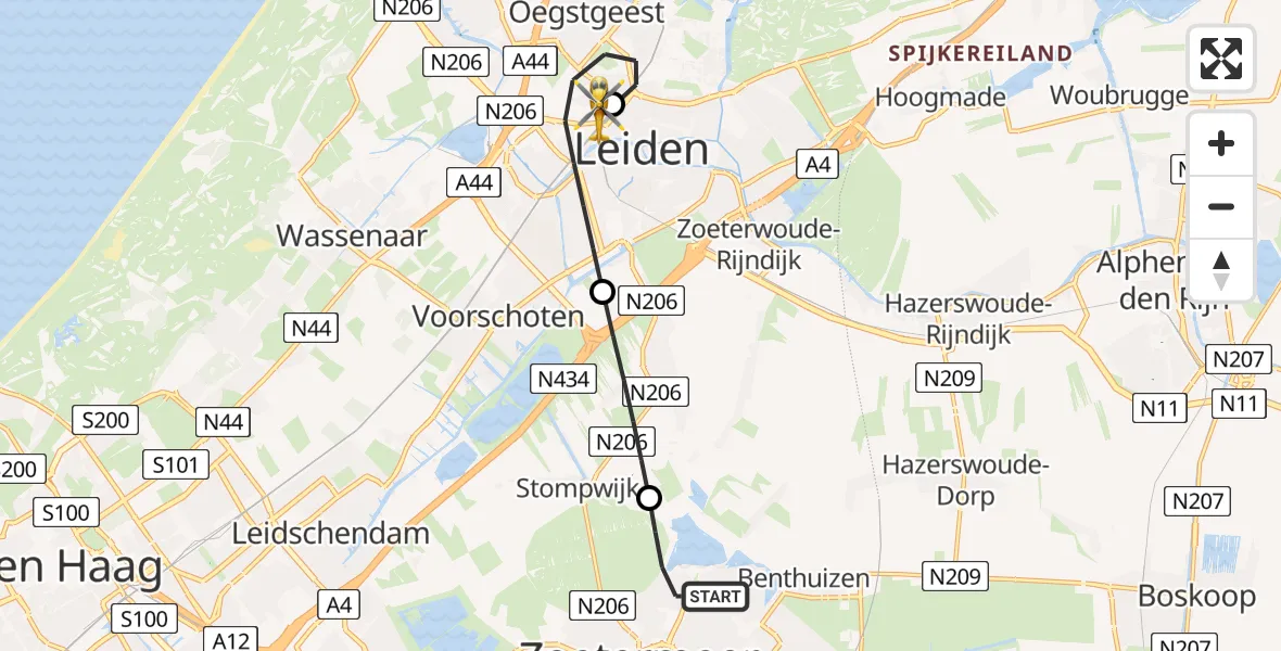 Vluchtroute Traumahelikopter Zoetermeer - Leiden University Medical Center Heliport, 17 juni 2026, 10:15