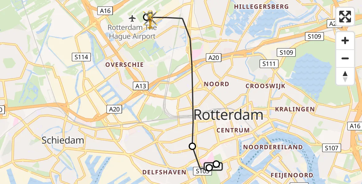 Vluchtroute Traumahelikopter Leids Universitair Medisch Centrum (LUMC) - Rotterdam The Hague Airport, 17 juni 2026, 11:30