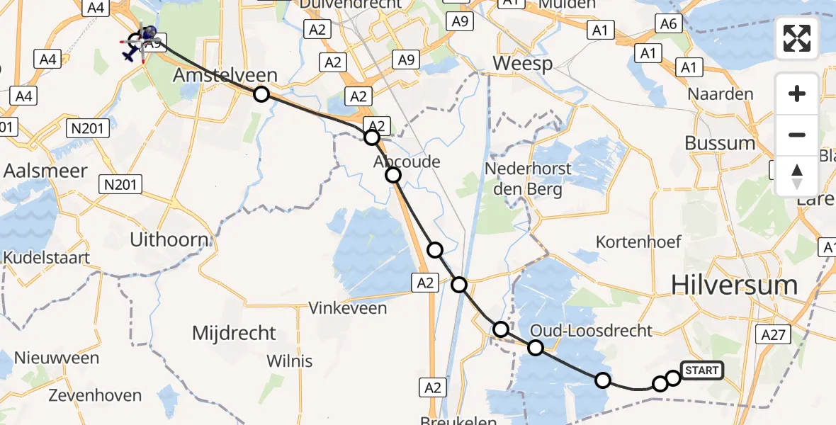 Vluchtroute Politiehelikopter Vliegveld Hilversum - Amsterdam Vliegveld Schiphol, 17 juni 2026, 11:35