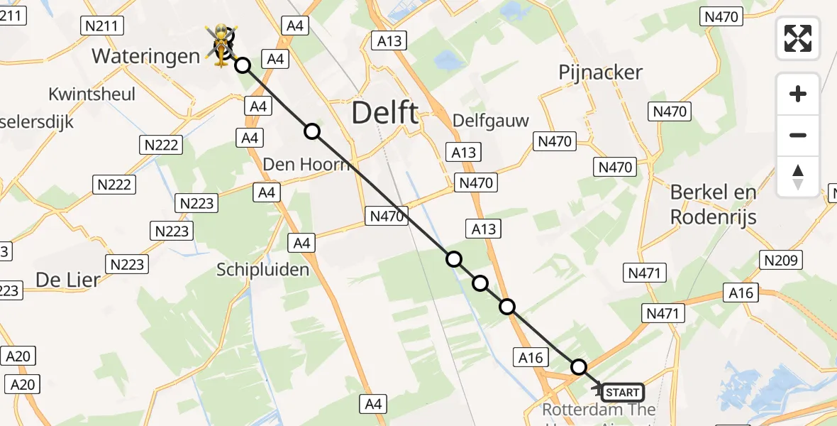 Vluchtroute Traumahelikopter Rotterdam The Hague Airport - 's-Gravenhage, 17 juni 2026, 11:52