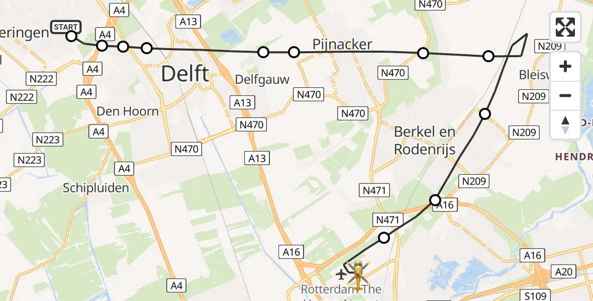 Vluchtroute Traumahelikopter 's-Gravenhage - Rotterdam The Hague Airport, 17 juni 2026, 12:14