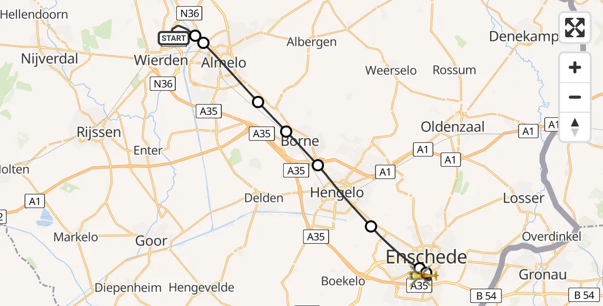 Vluchtroute Traumahelikopter Almelo - Enschede, 17 juni 2026, 13:31
