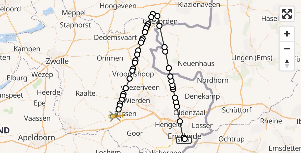 Vluchtroute Traumahelikopter Enschede - Rijssen, 17 juni 2026, 14:06