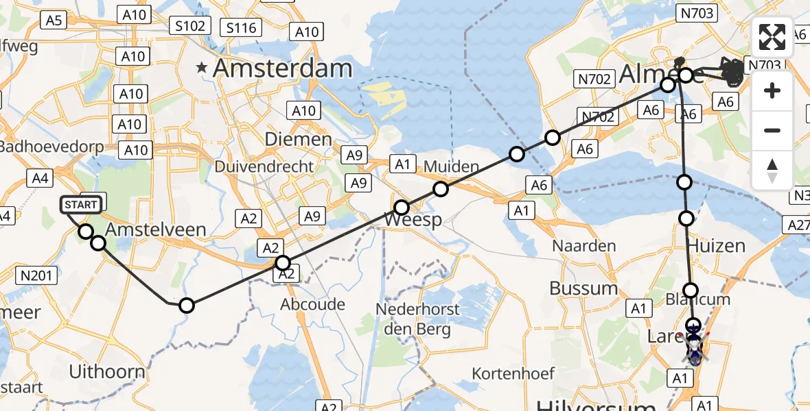 Vluchtroute Politiehelikopter Amsterdam Vliegveld Schiphol - Laren, 17 juni 2026, 14:59