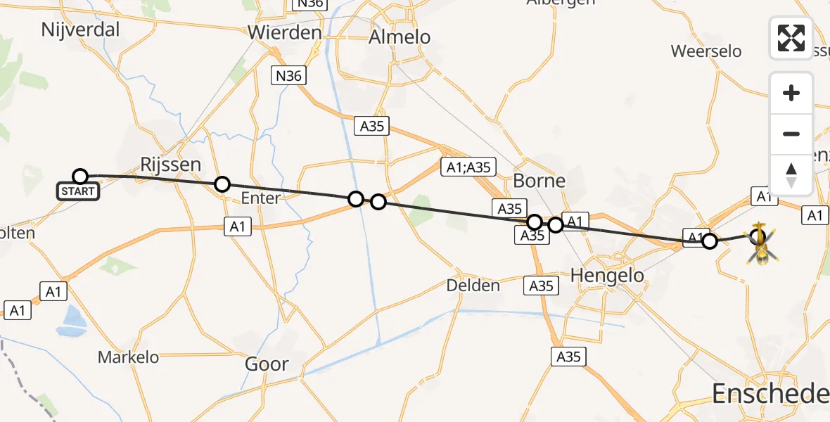 Vluchtroute Traumahelikopter Holten - Twente Airport, 17 juni 2026, 15:00