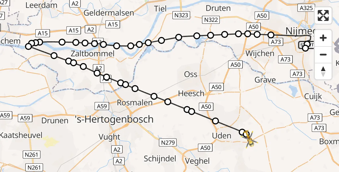 Vluchtroute Traumahelikopter Radboud Universitair Medisch Centrum - Vliegbasis Volkel, 17 juni 2026, 15:15