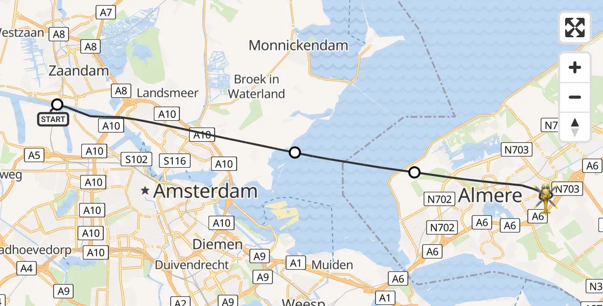 Vluchtroute Traumahelikopter Amsterdam Heliport - Almere, 17 juni 2026, 15:20