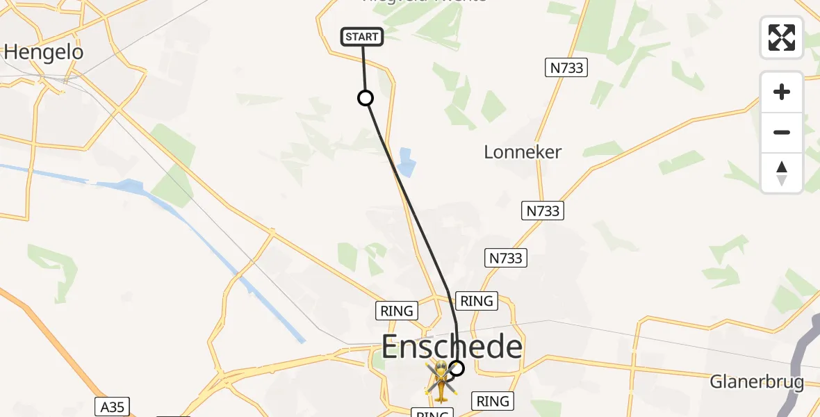Vluchtroute Traumahelikopter Twente Airport - Medisch Spectrum Twente Hospital Heliport, 17 juni 2026, 15:25