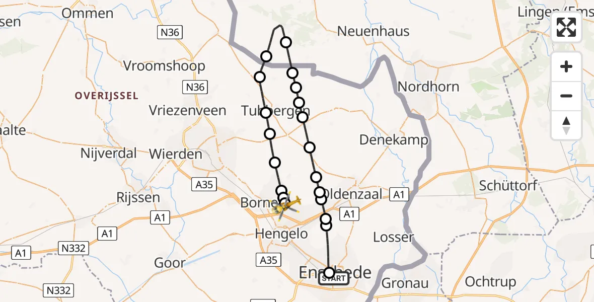 Vluchtroute Traumahelikopter Medisch Spectrum Twente Hospital Heliport - Hengelo, 17 juni 2026, 15:48