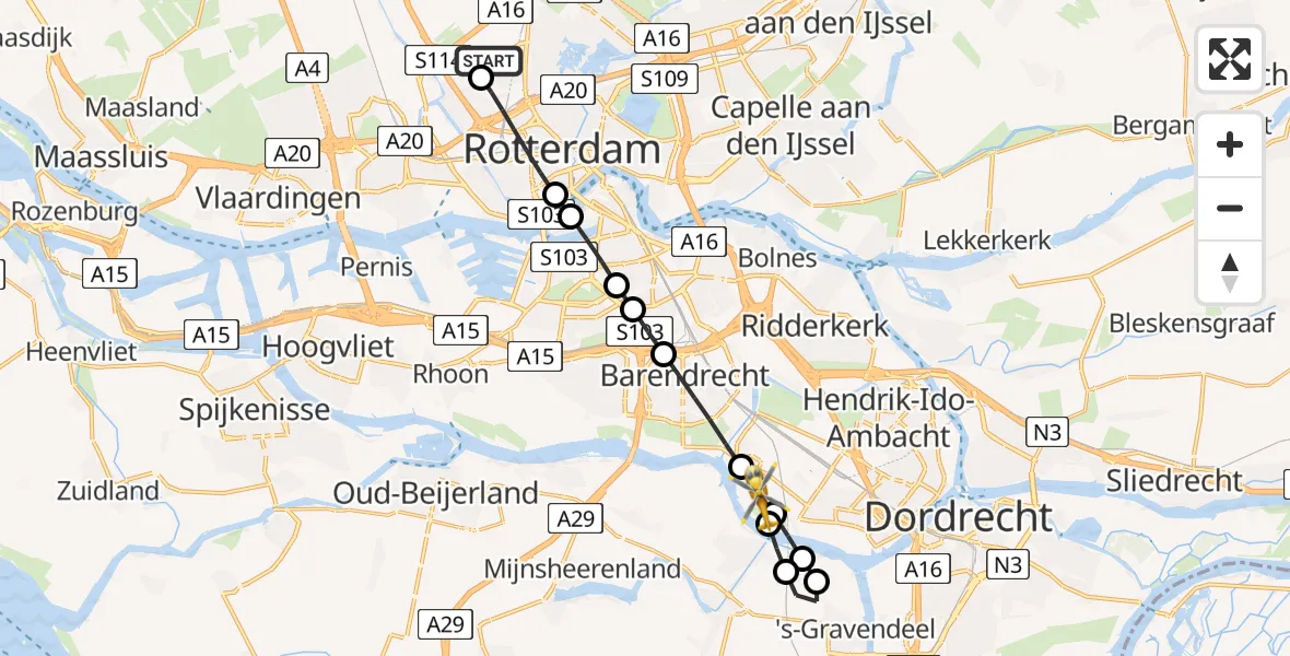 Vluchtroute Traumahelikopter Rotterdam The Hague Airport - Heerjansdam, 17 juni 2026, 16:26