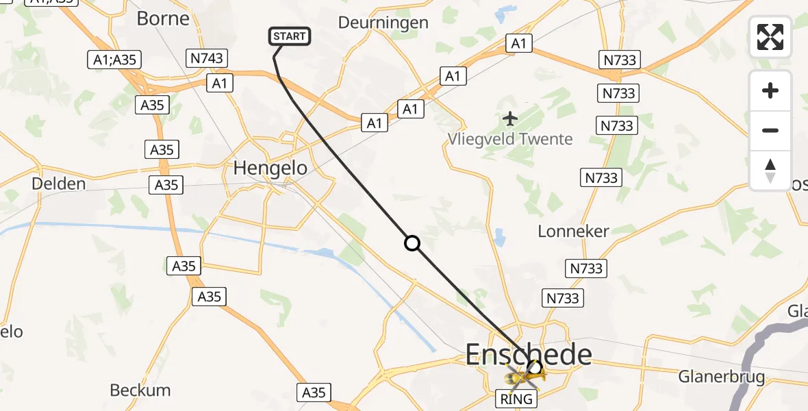 Vluchtroute Traumahelikopter Hengelo - Medisch Spectrum Twente Hospital Heliport, 17 juni 2026, 16:27