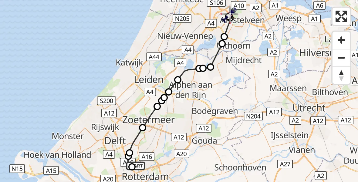 Vluchtroute Politiehelikopter Rotterdam The Hague Airport - Amsterdam Vliegveld Schiphol, 17 juni 2026, 16:45