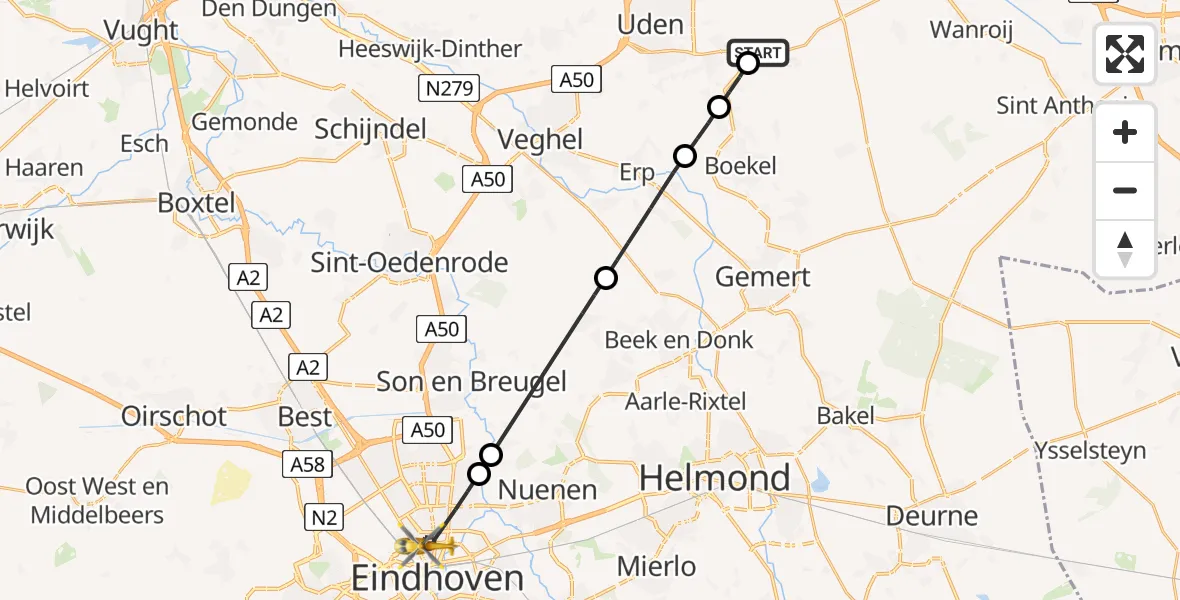 Vluchtroute Traumahelikopter Vliegbasis Volkel - Eindhoven, 17 juni 2026, 16:52