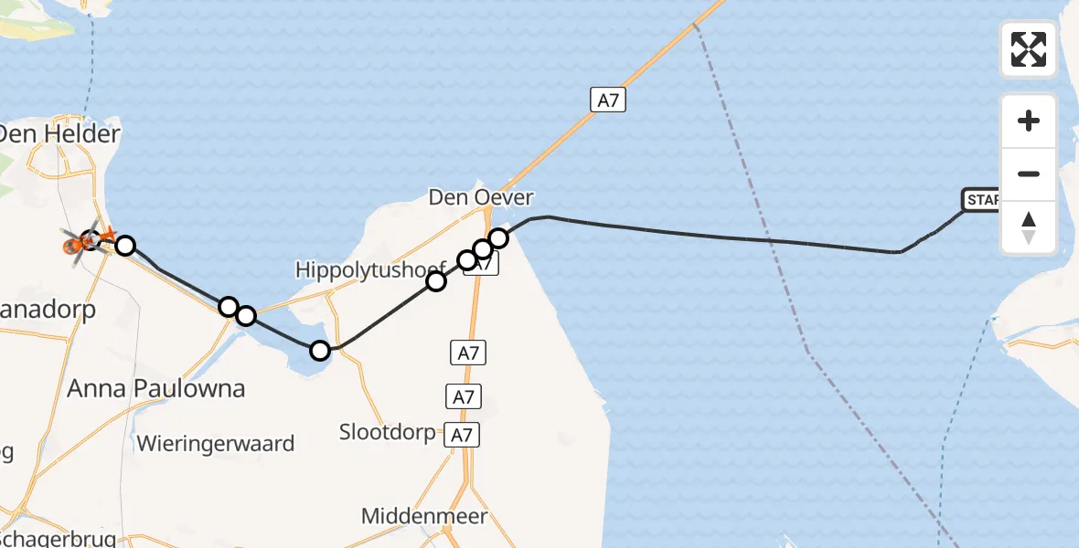Vluchtroute Kustwachthelikopter IJsselmeer - Militair vliegveld De Kooy / Den Helder Airport, 17 juni 2026, 17:43