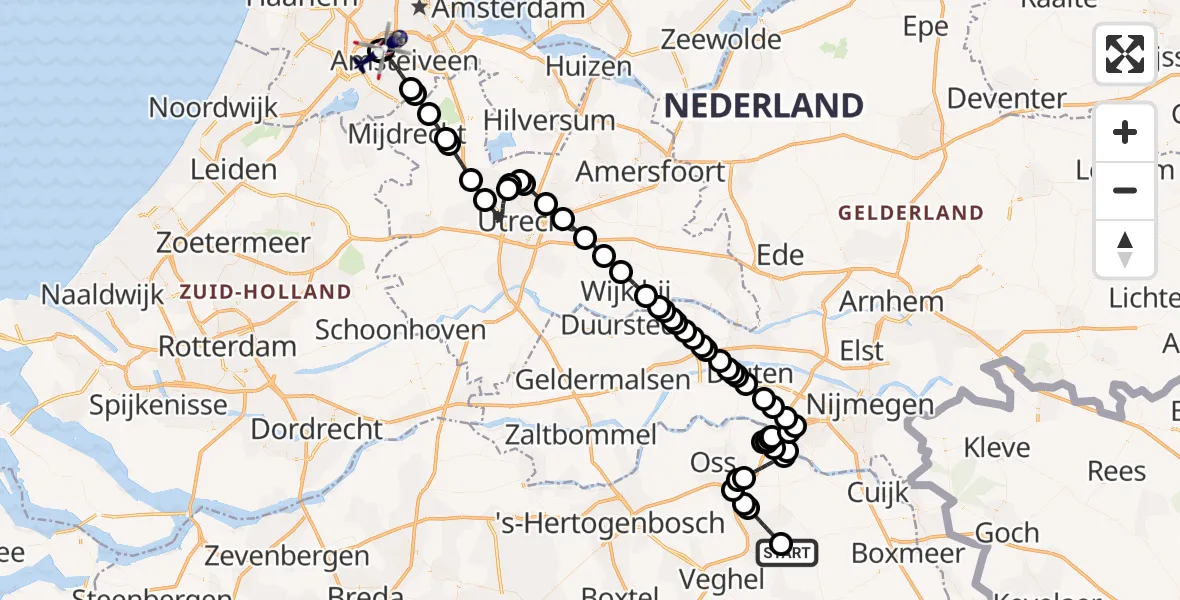 Vluchtroute Politiehelikopter Vliegbasis Volkel - Amsterdam Vliegveld Schiphol, 17 juni 2026, 17:44