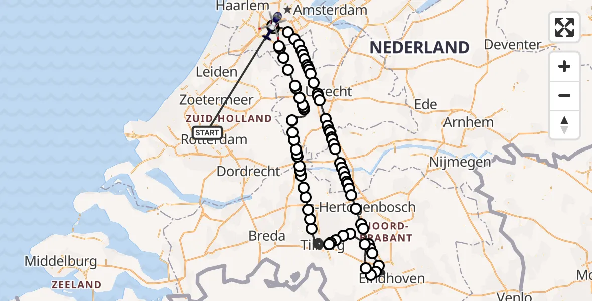 Vluchtroute Politiehelikopter Rotterdam The Hague Airport - Amsterdam Vliegveld Schiphol, 17 juni 2026, 18:50