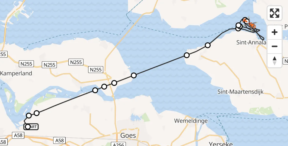 Vluchtroute Kustwachthelikopter Vliegveld Midden-Zeeland - Krabbenkreek, 17 juni 2026, 19:14