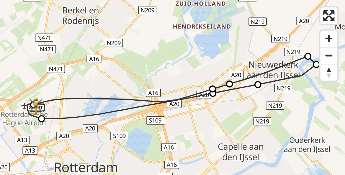 Vluchtroute Traumahelikopter Rotterdam The Hague Airport - Rotterdam The Hague Airport, 17 juni 2026, 19:19