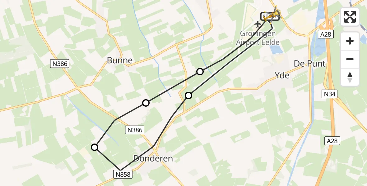 Vluchtroute Traumahelikopter Groningen Airport Eelde - Groningen Airport Eelde, 17 juni 2026, 19:27