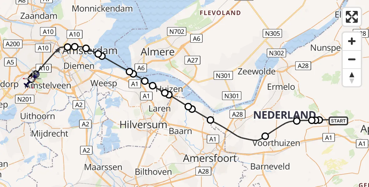 Vluchtroute Politiehelikopter Uddel - Amsterdam Vliegveld Schiphol, 17 juni 2026, 19:33