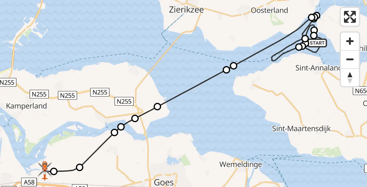 Vluchtroute Kustwachthelikopter Krabbenkreek - Vliegveld Midden-Zeeland, 17 juni 2026, 19:40