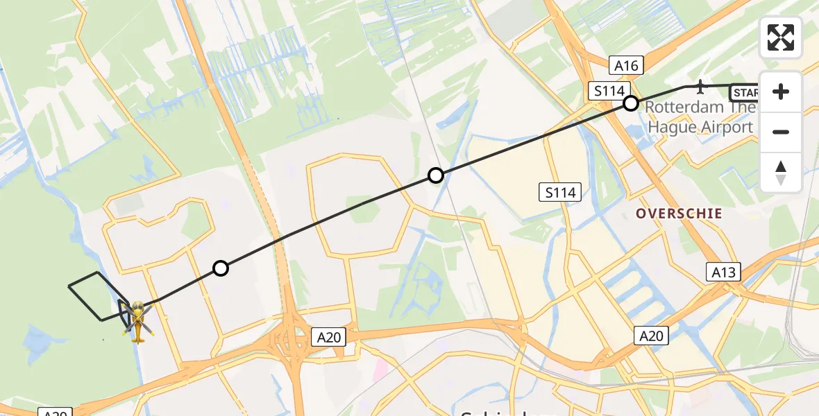 Vluchtroute Traumahelikopter Rotterdam The Hague Airport - Vlaardingen, 18 juni 2026, 05:23