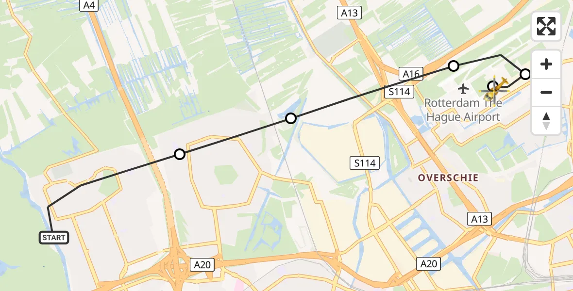Vluchtroute Traumahelikopter Vlaardingen - Rotterdam The Hague Airport, 18 juni 2026, 05:41