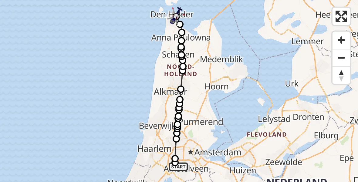 Vluchtroute Politiehelikopter Amsterdam Vliegveld Schiphol - Den Helder, 18 juni 2026, 06:35