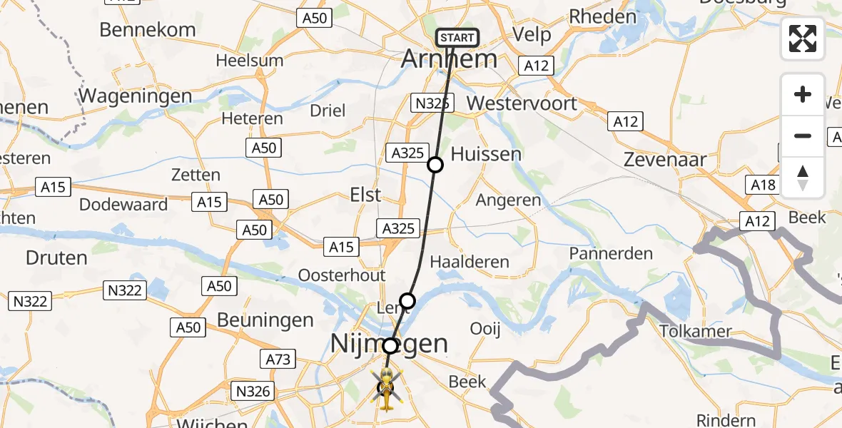 Vluchtroute Traumahelikopter Arnhem - Radboud University Medical Center Heliport, 18 juni 2026, 07:09