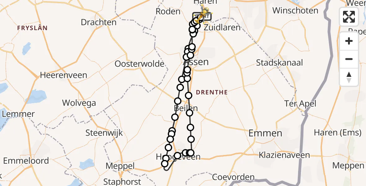 Vluchtroute Traumahelikopter Groningen Airport Eelde - Groningen Airport Eelde, 18 juni 2026, 07:16