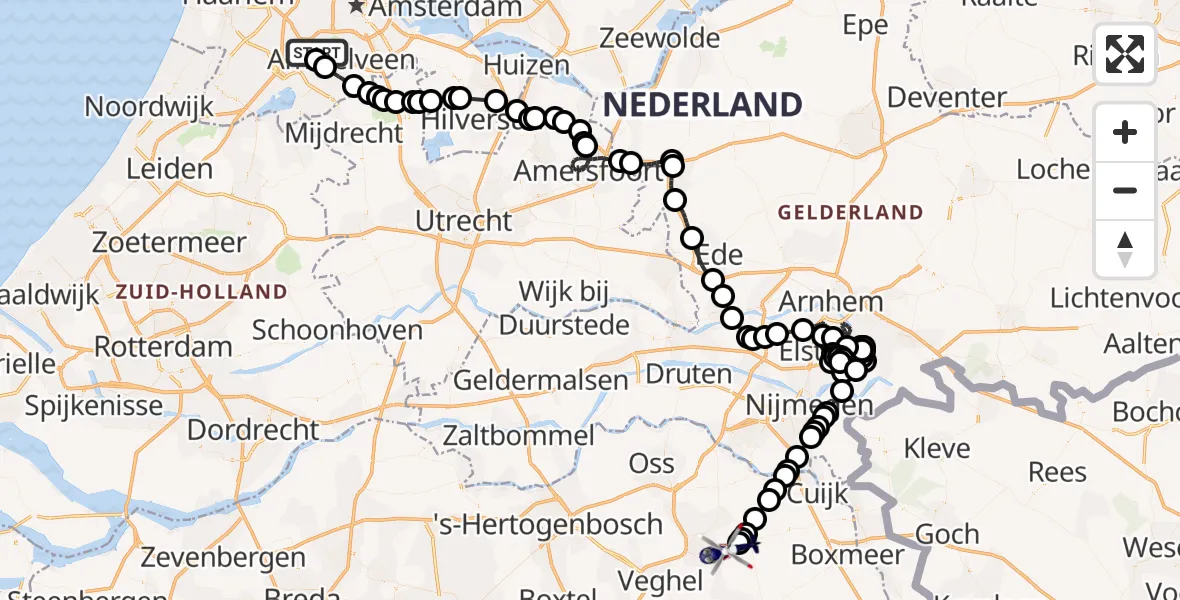 Vluchtroute Politiehelikopter Amsterdam Vliegveld Schiphol - Vliegbasis Volkel, 18 juni 2026, 07:26