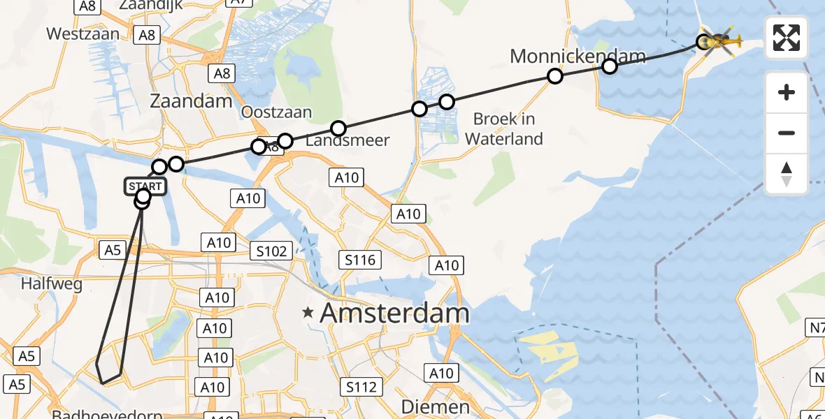 Vluchtroute Traumahelikopter Amsterdam Heliport - Marken, 18 juni 2026, 07:31