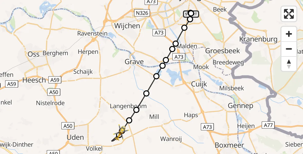 Vluchtroute Traumahelikopter Radboud Universitair Medisch Centrum - Volkel, 18 juni 2026, 07:39