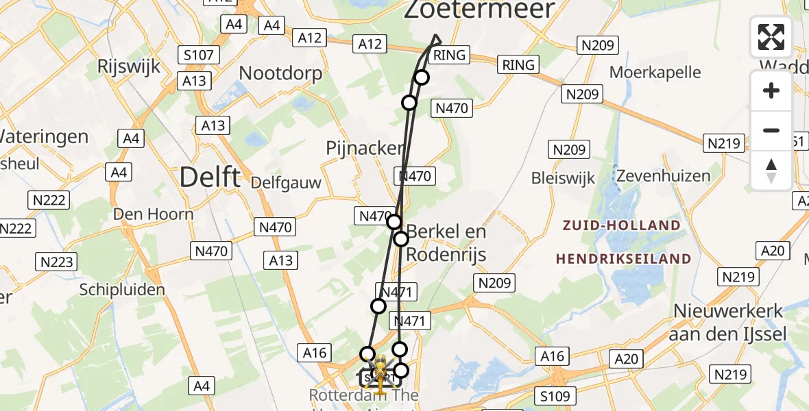 Vluchtroute Traumahelikopter Rotterdam The Hague Airport - Rotterdam The Hague Airport, 18 juni 2026, 08:51