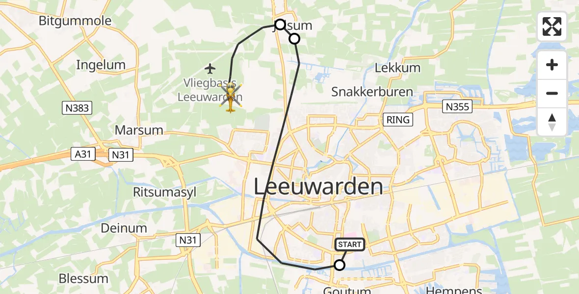 Vluchtroute Ambulancehelikopter Leeuwarden Medical Center Heliport - Vliegbasis Leeuwarden, 18 juni 2026, 09:00