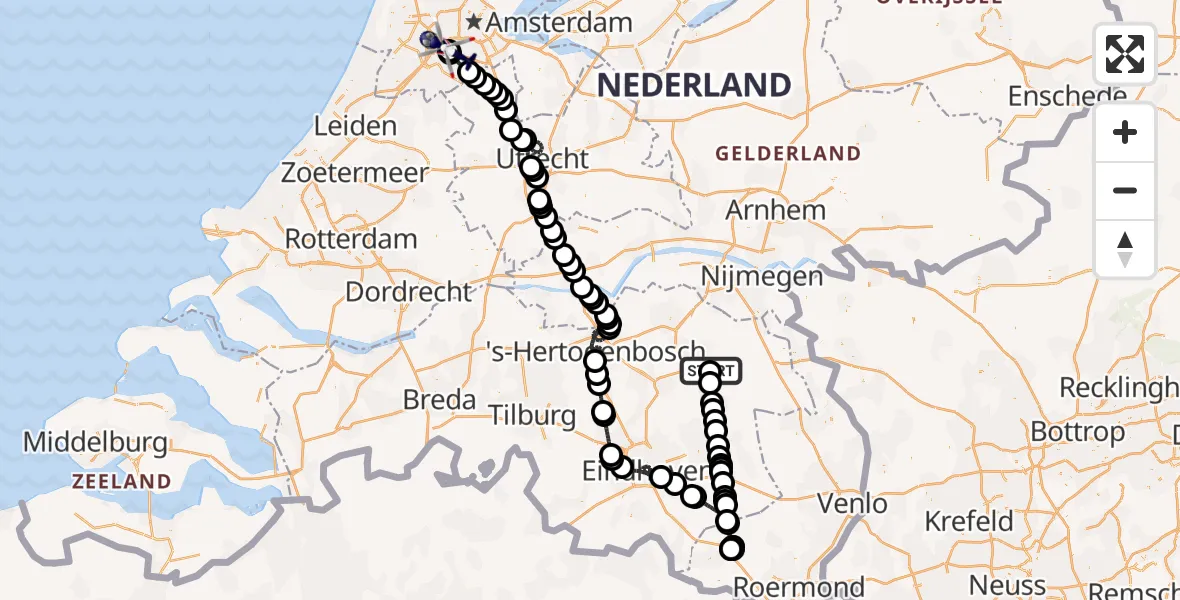 Vluchtroute Politiehelikopter Vliegbasis Volkel - Amsterdam Vliegveld Schiphol, 18 juni 2026, 10:08