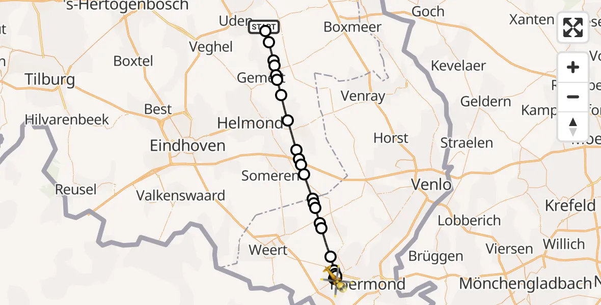 Vluchtroute Traumahelikopter Vliegbasis Volkel - Heel, 18 juni 2026, 10:15