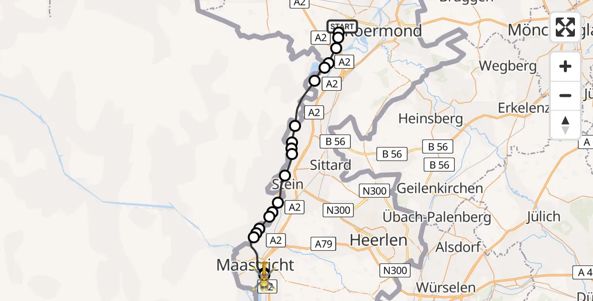 Vluchtroute Traumahelikopter Heel - Maastricht UMC+, 18 juni 2026, 10:54
