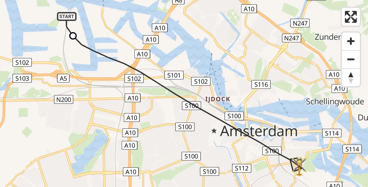 Vluchtroute Traumahelikopter Amsterdam Heliport - Amsterdam, 18 juni 2026, 11:31