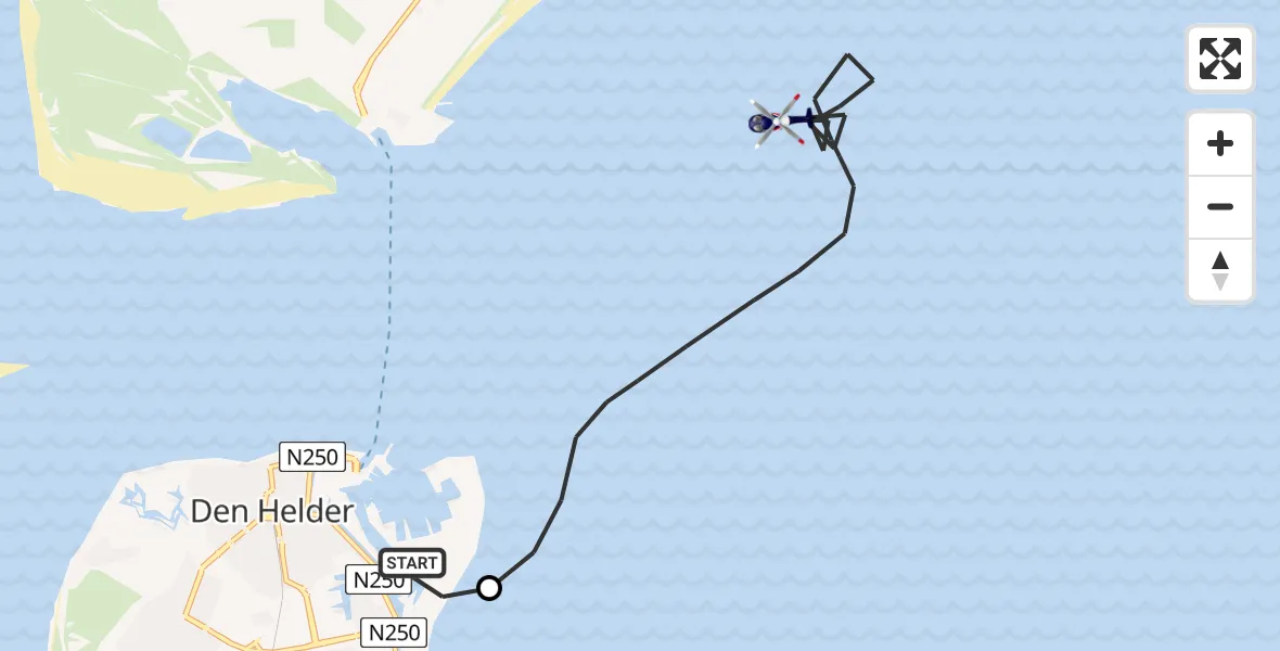 Vluchtroute Politiehelikopter Den Helder - Waddenzee, 18 juni 2026, 11:48