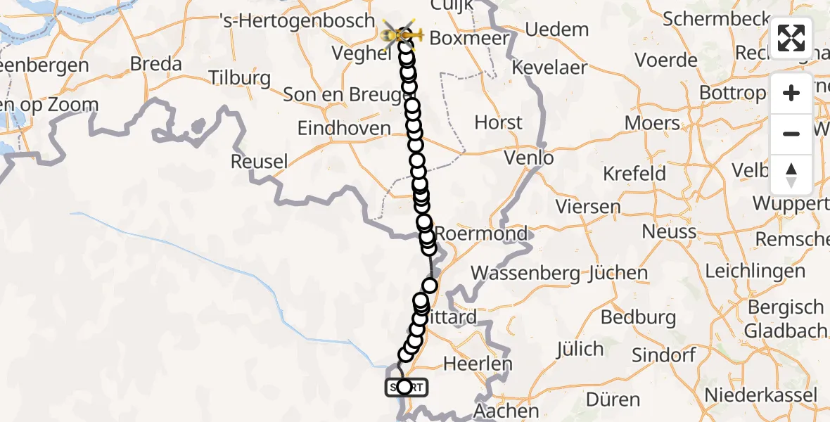 Vluchtroute Traumahelikopter Maastricht UMC+ - Vliegbasis Volkel, 18 juni 2026, 11:50