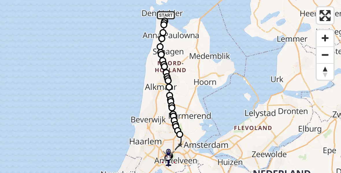 Vluchtroute Politiehelikopter Den Helder - Amsterdam Vliegveld Schiphol, 18 juni 2026, 12:27