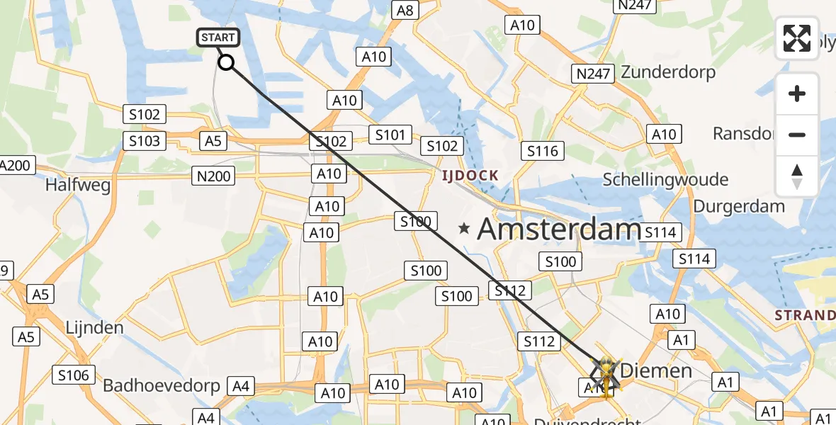 Vluchtroute Traumahelikopter Amsterdam Heliport - Amsterdam, 18 juni 2026, 14:31